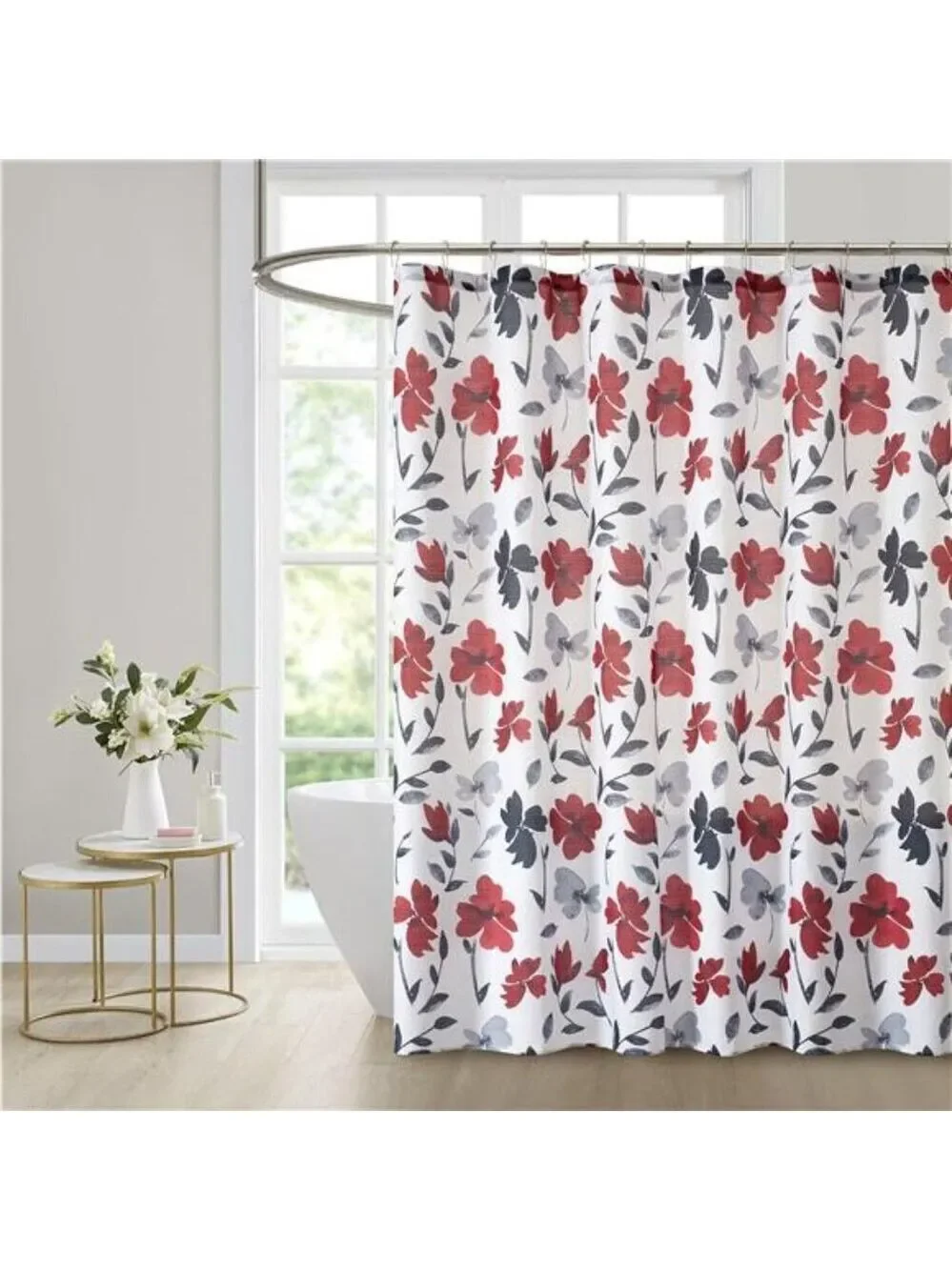 Floral Shower Curtains – Black, Red & Grey – 72